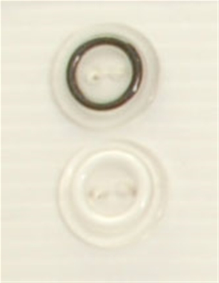 Bouton 2 trous (Plastique - Transparent cerclé blanc - 17 mm)