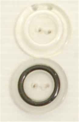 Bouton 2 trous (Plastique - Transparent cerclé noir - 22 mm)