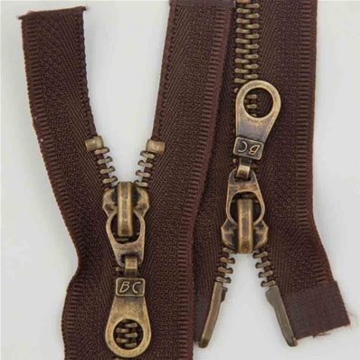 Zip 5 laiton bronze séparable (Double curseur poire - 80 cm - Marron)